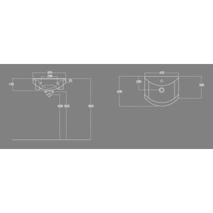 Aqualine - Įleidžiamas praustuvas ZERO 45,5x40 cm keramika/balta