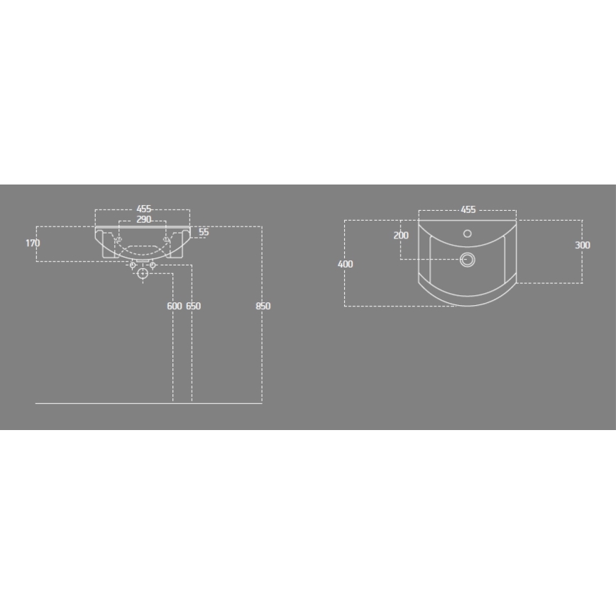 Aqualine - Įleidžiamas praustuvas ZERO 45,5x40 cm keramika/balta