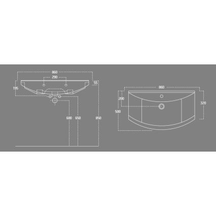 Aqualine - Įmontuojamas praustuvas ZERO 86x50 cm keramika/balta