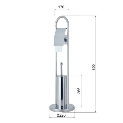 Aqualine - Pastatomas tualeto šepetys su tualetinio popieriaus laikikliu SAMBA 80x22 cm blizgus chromas