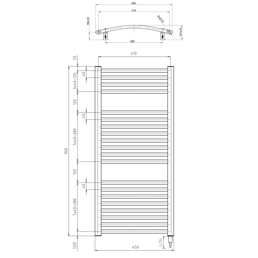 Aqualine - Vonios elektrinis rankšluosčių radiatorius ORBIT-E, 300 W, 96x45 cm, baltas, apvalus