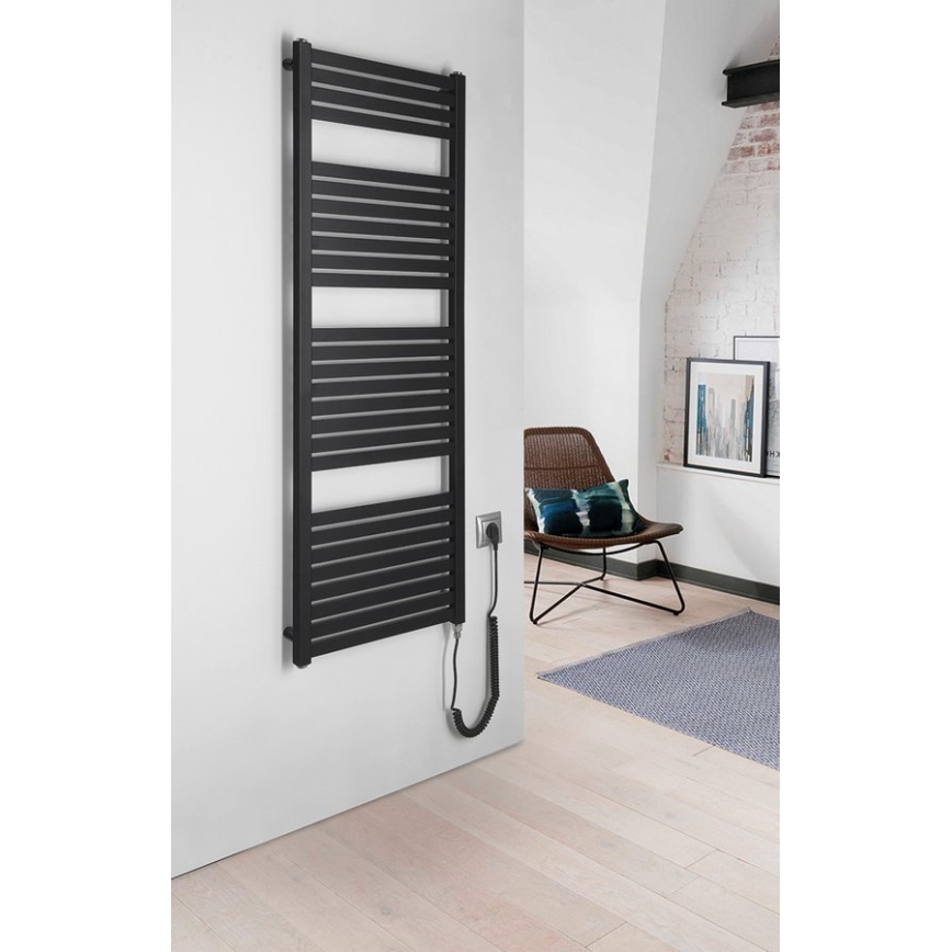 Aqualine - Vonios kambario elektra radiatorius TONDI-E 500W/230V 133 cm matinė juoda tiesus