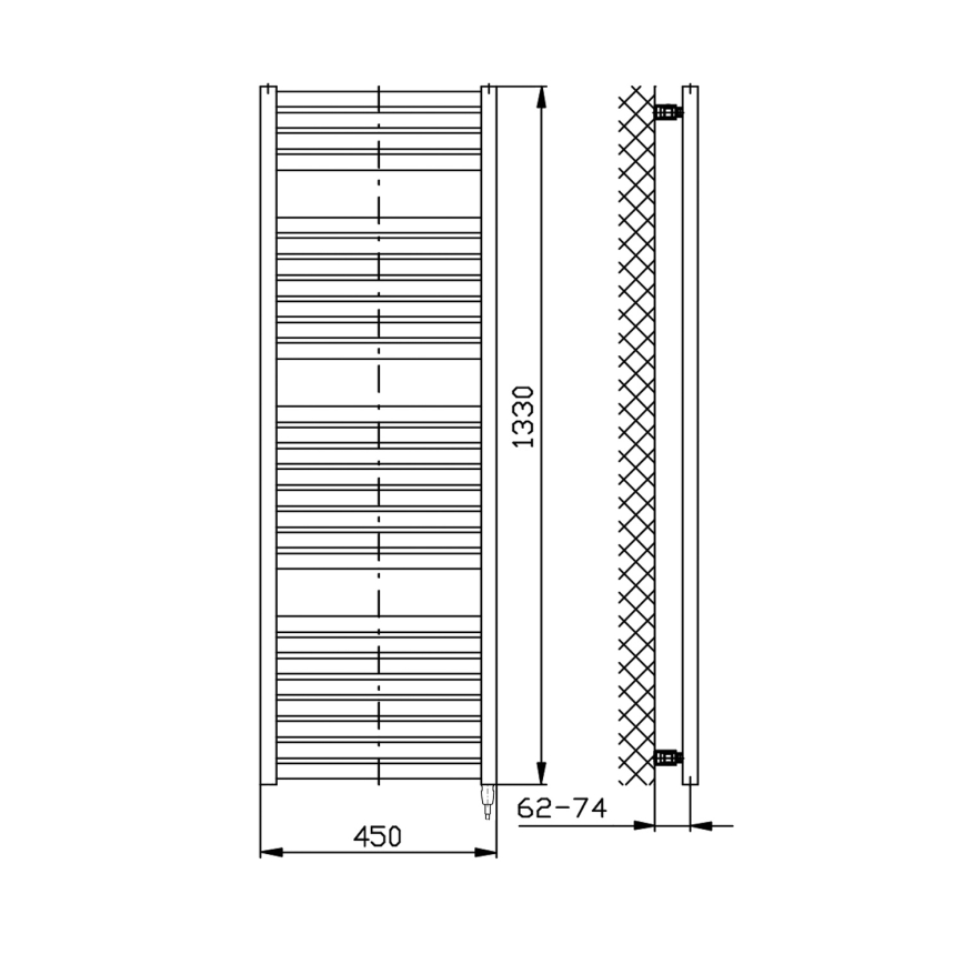Aqualine - Vonios kambario elektra radiatorius TONDI-E 500W/230V 133 cm matinė juoda tiesus