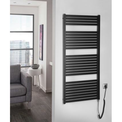 Aqualine - Vonios kambario elektra radiatorius TONDI-E 600W/230V 133 cm matinė juoda tiesus