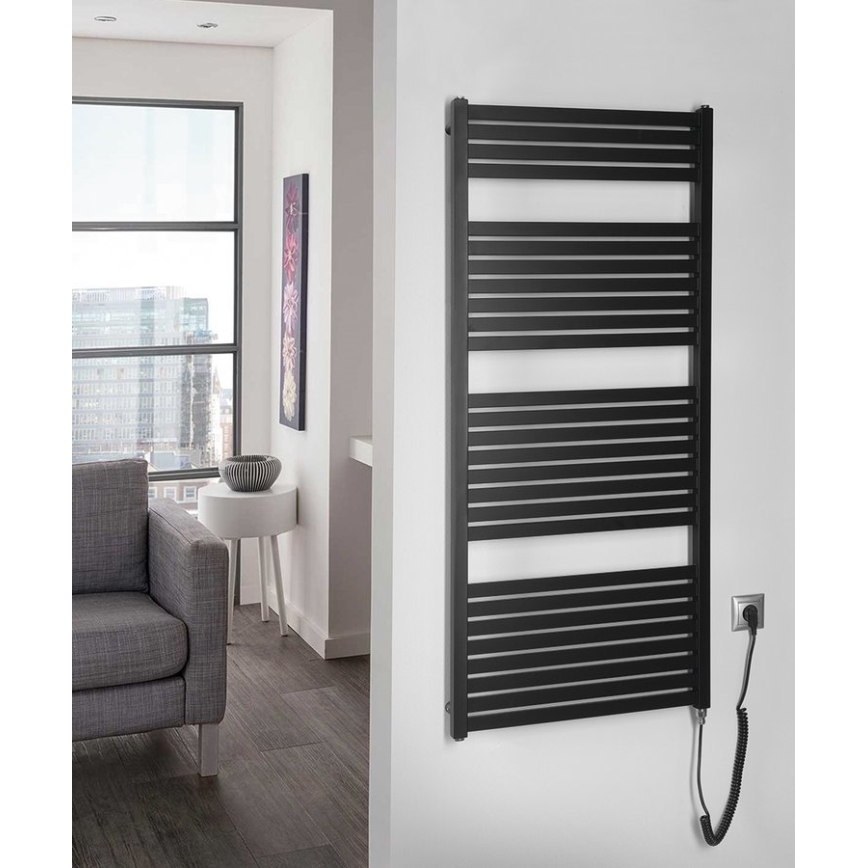 Aqualine - Vonios kambario elektra radiatorius TONDI-E 600W/230V 133 cm matinė juoda tiesus