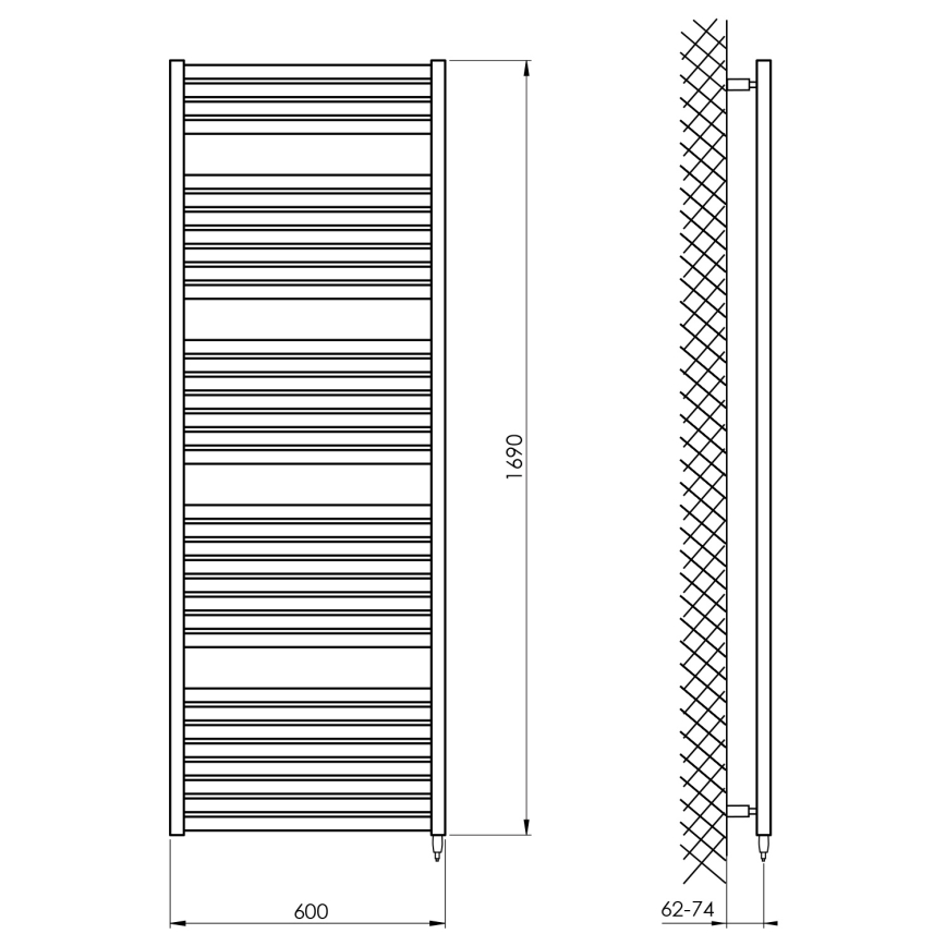 Aqualine - Vonios kambario elektra radiatorius TONDI-E 800W/230V 169 cm matinė juoda tiesus