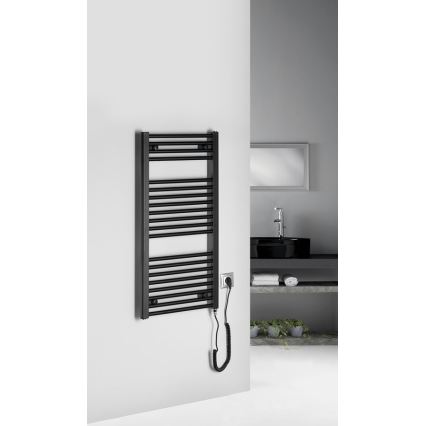 Aqualine - Vonios kambario elektrinis radiatorius DIRECT-E 300W/230V 96 cm matinis juodas tiesus