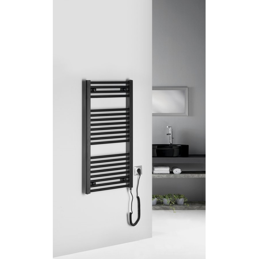 Aqualine - Vonios kambario elektrinis radiatorius DIRECT-E 300W/230V 96 cm matinis juodas tiesus