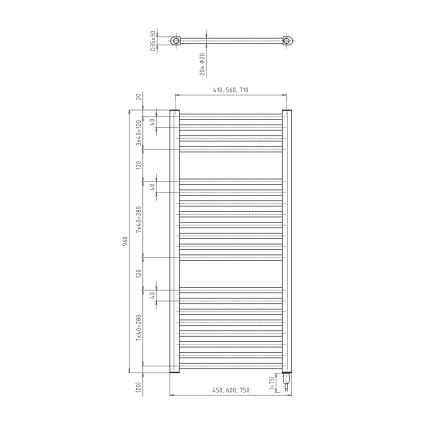 Aqualine - Vonios kambario elektrinis radiatorius DIRECT-E 300W/230V 96 cm matinis juodas tiesus