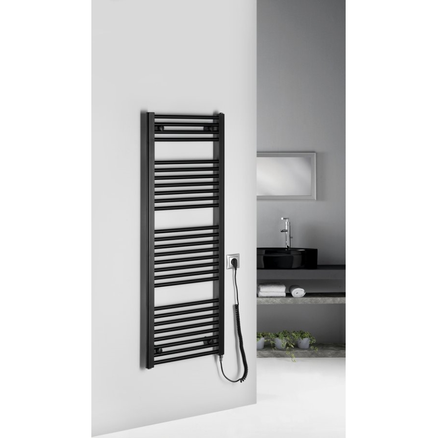 Aqualine - Vonios kambario elektrinis radiatorius DIRECT-E 400W/230V 132 cm matinis juodas tiesus