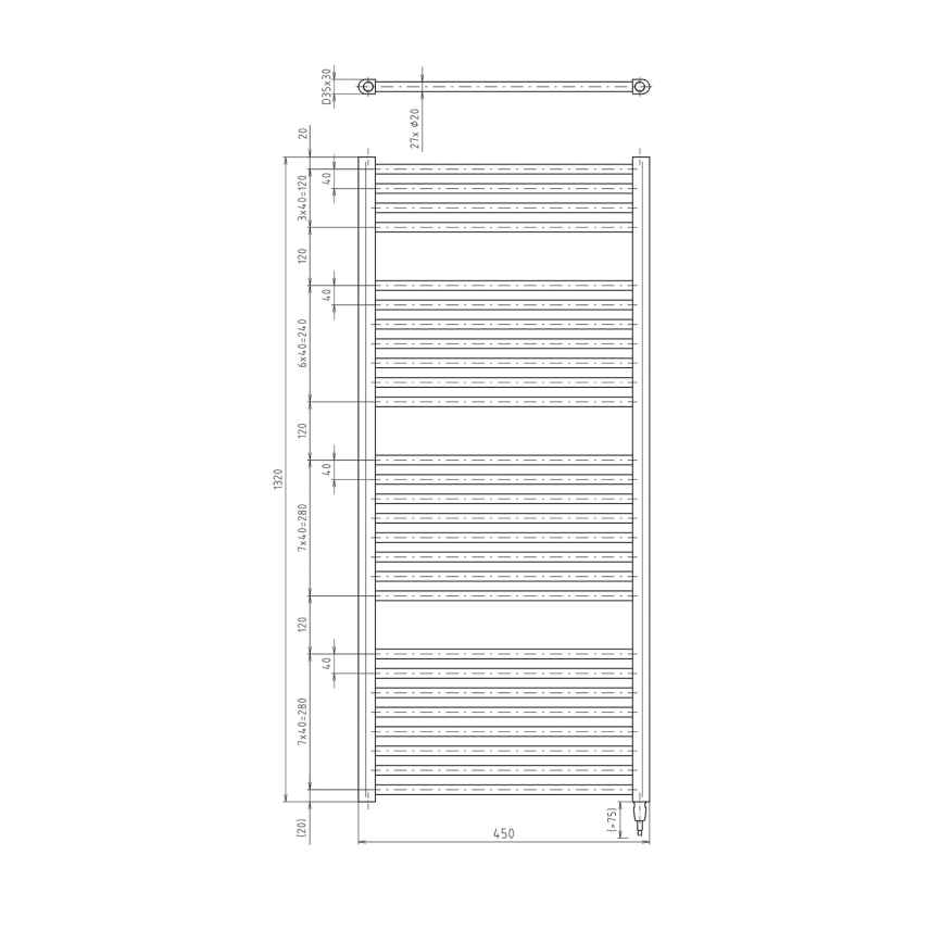 Aqualine - Vonios kambario elektrinis radiatorius DIRECT-E 400W/230V 132 cm matinis juodas tiesus