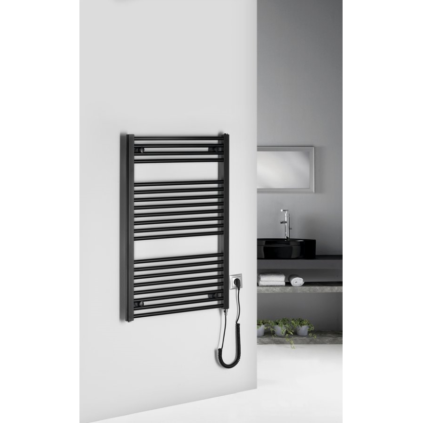 Aqualine - Vonios kambario elektrinis radiatorius DIRECT-E 400W/230V 96 cm matinis juodas tiesus