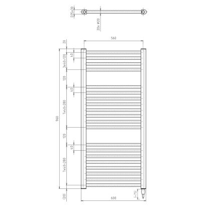 Aqualine - Vonios kambario elektrinis radiatorius DIRECT-E 400W/230V 96 cm matinis juodas tiesus