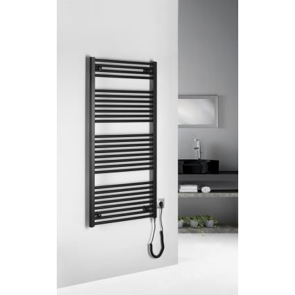 Aqualine - Vonios kambario elektrinis radiatorius DIRECT-E 600W/230V 132 cm matinis juodas tiesus