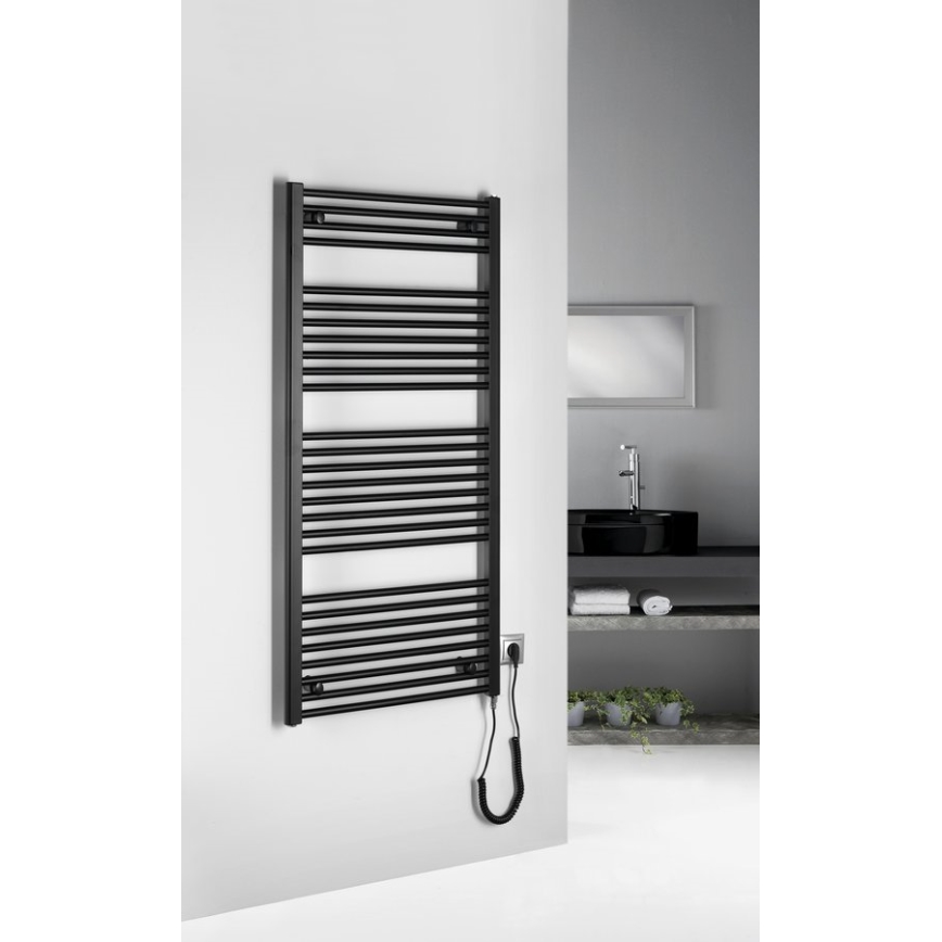 Aqualine - Vonios kambario elektrinis radiatorius DIRECT-E 600W/230V 132 cm matinis juodas tiesus