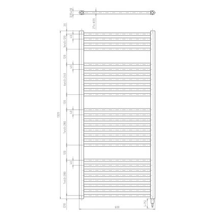 Aqualine - Vonios kambario elektrinis radiatorius DIRECT-E 600W/230V 132 cm matinis juodas tiesus
