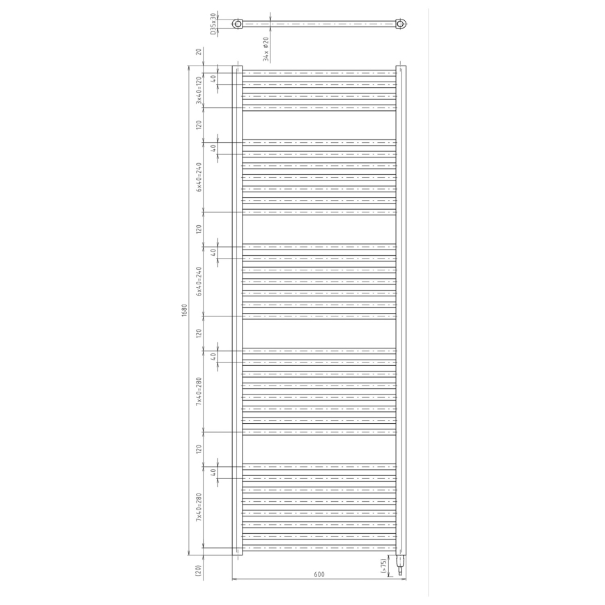 Aqualine - Vonios kambario elektrinis radiatorius DIRECT-E 800W/230V 168 cm matinis juodas tiesus