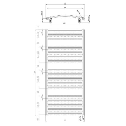 Aqualine - Vonios kambario elektrinis radiatorius ORBIT-E 600W 132x60 cm, baltas, apvalus