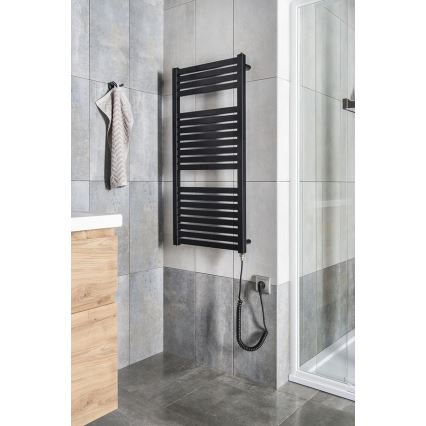 Aqualine - Vonios kambario elektrinis radiatorius TONDI-E 300W/230V 97 cm matinė juoda tiesus
