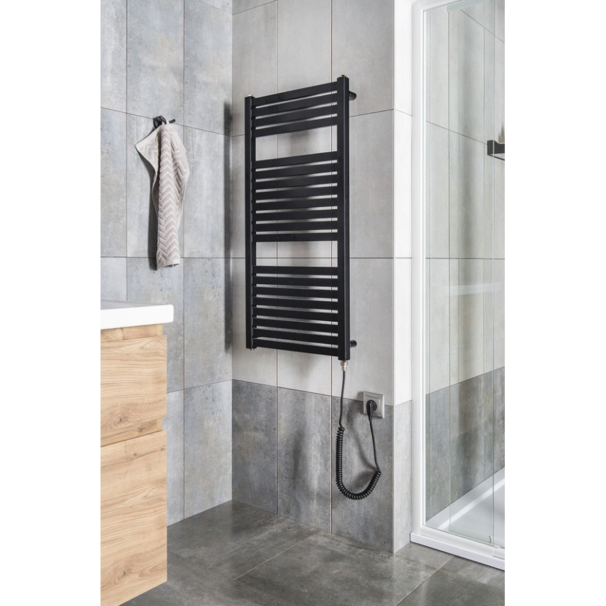 Aqualine - Vonios kambario elektrinis radiatorius TONDI-E 300W/230V 97 cm matinė juoda tiesus