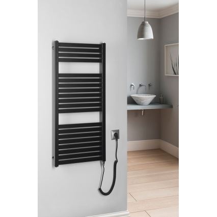 Aqualine - Vonios kambario elektrinis radiatorius TONDI-E 300W/230V 97 cm matinė juoda tiesus