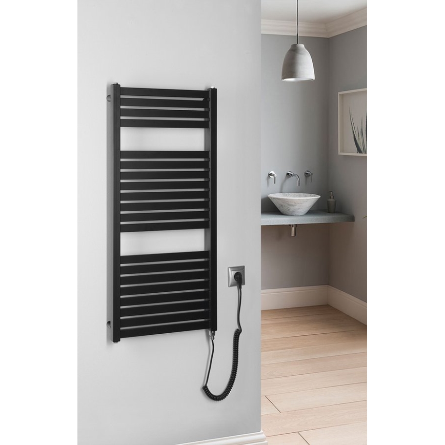 Aqualine - Vonios kambario elektrinis radiatorius TONDI-E 300W/230V 97 cm matinė juoda tiesus