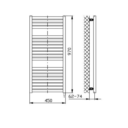 Aqualine - Vonios kambario elektrinis radiatorius TONDI-E 300W/230V 97 cm matinė juoda tiesus