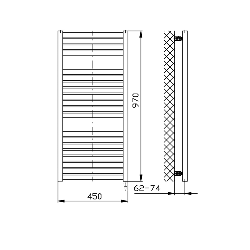 Aqualine - Vonios kambario elektrinis radiatorius TONDI-E 300W 97x45 cm matinė juoda