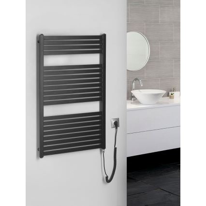 Aqualine - Vonios kambario elektrinis radiatorius TONDI-E 400 W 97x60 cm, matinė juodos spalvos