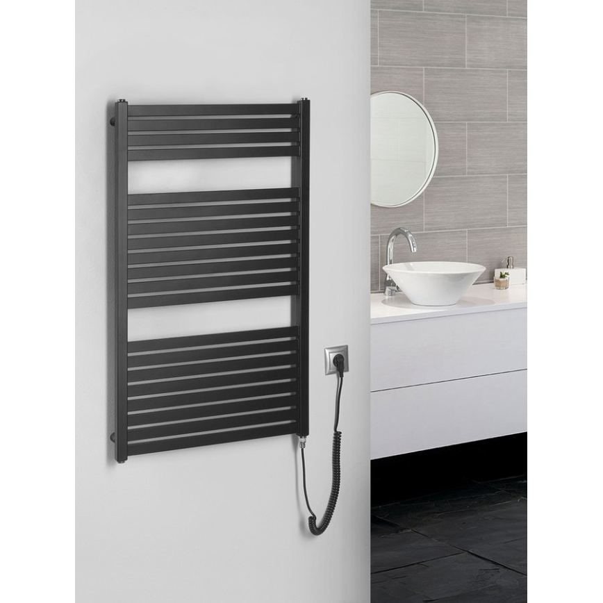 Aqualine - Vonios kambario elektrinis radiatorius TONDI-E 400W/230V 97 cm matinis juodas tiesus