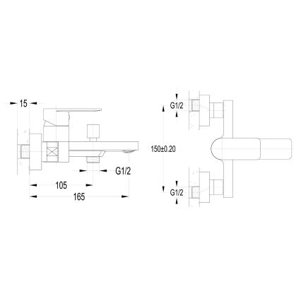 Aqualine - Vonios maišytuvas DAPHNE, blizgus chromas