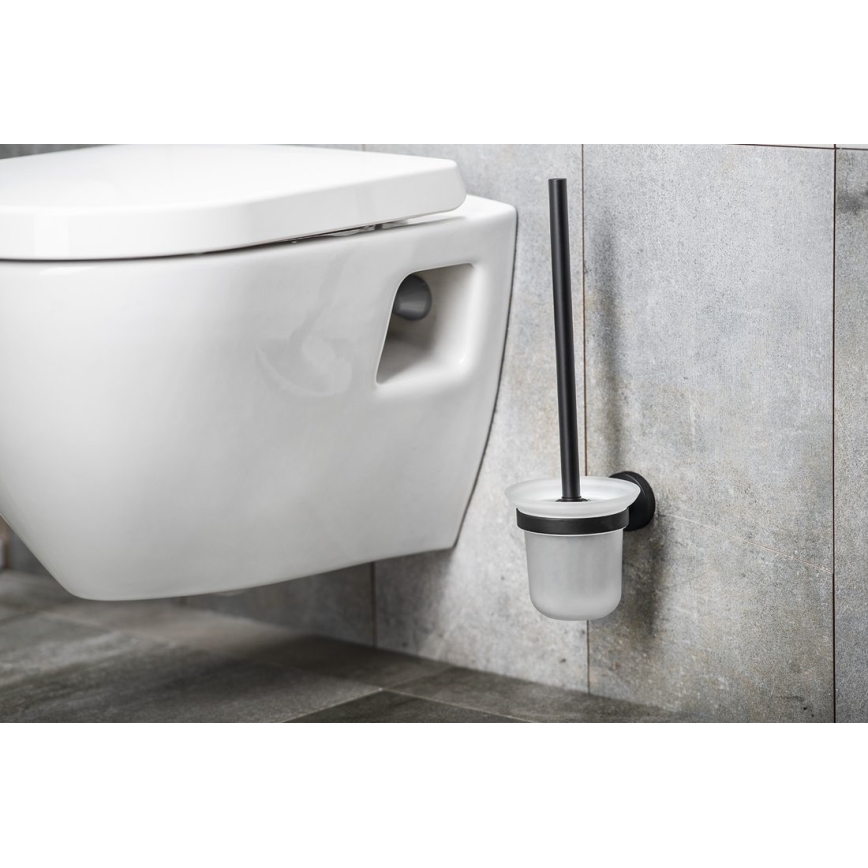 Aqualine - Sieninė WC šepetys SAMBA matinio stiklo/juodos matinės spalvos