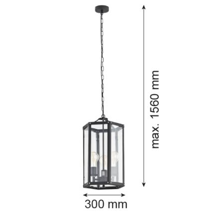 Argon 1253 - Sietynas ant grandinės BODRUM 3xE27/15W/230V juodas