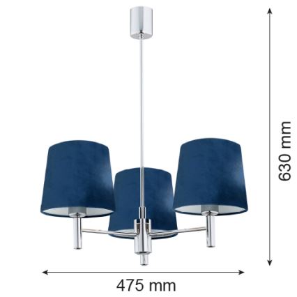 Argon 1381 - Sietynas ant stulpo BOLZANO 3xE27/15W/230V mėlynas/blizgus chromas