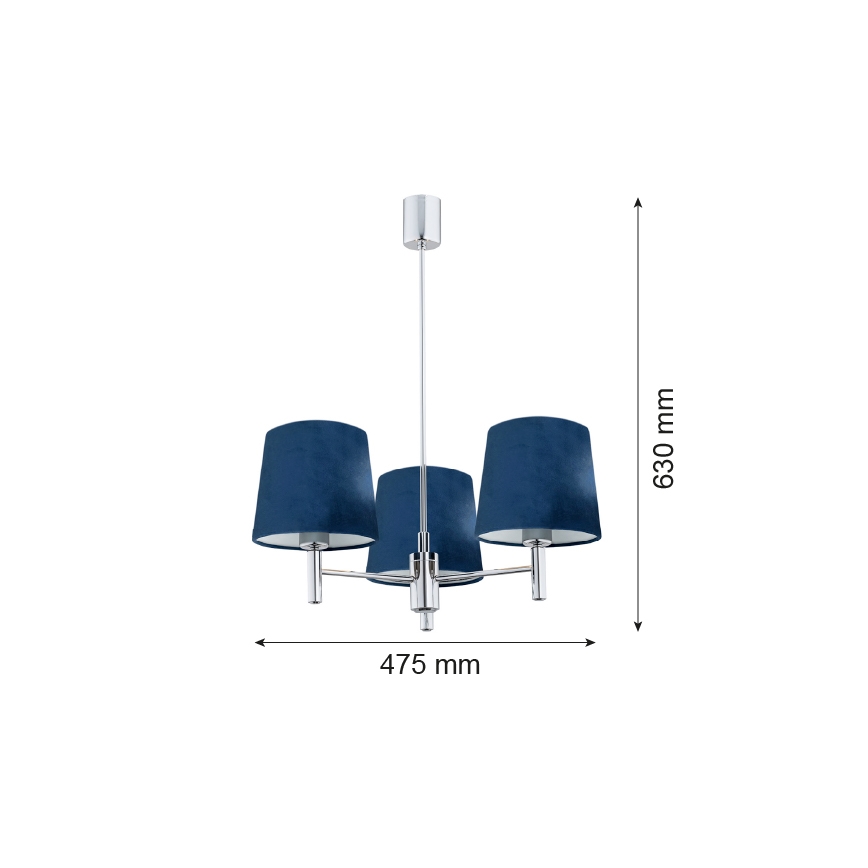 Argon 1381 - Sietynas ant stulpo BOLZANO 3xE27/15W/230V mėlynas/blizgus chromas