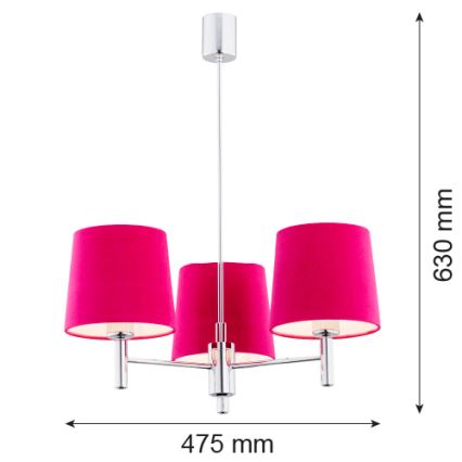 Argon 1382 - Sietynas ant stulpo BOLZANO 3xE27/15W/230V rožinis/blizgus chromas