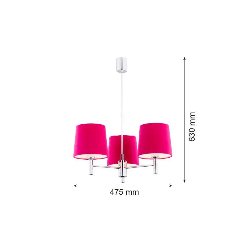 Argon 1382 - Sietynas ant stulpo BOLZANO 3xE27/15W/230V rožinis/blizgus chromas