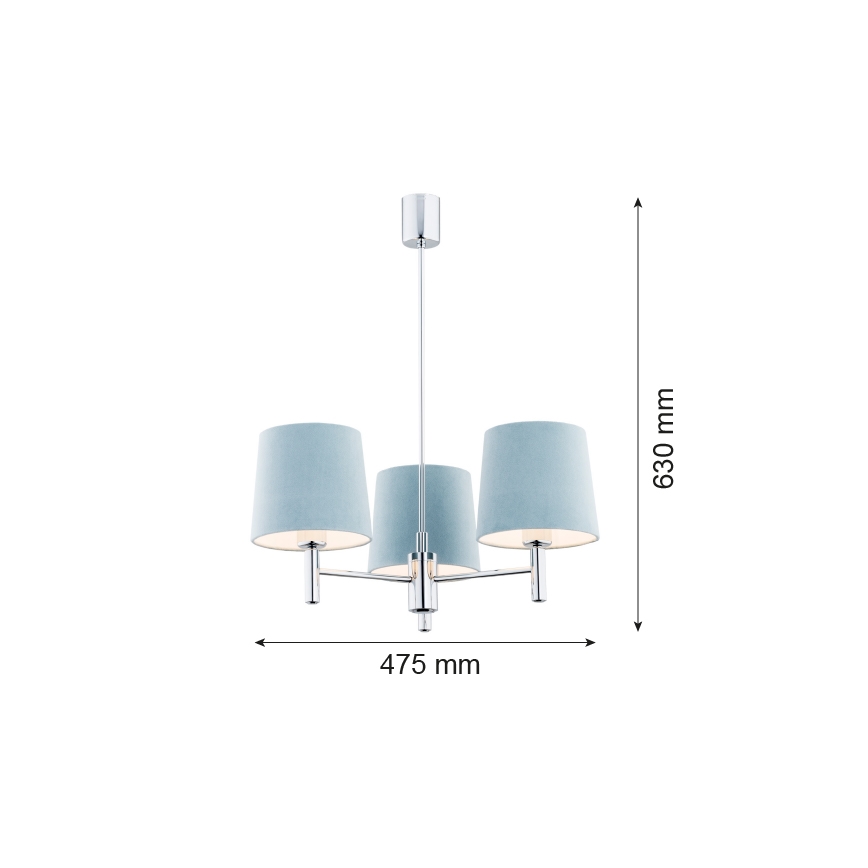Argon 1383 - Sietynas ant stulpo BOLZANO 3xE27/15W/230V mėlynas/blizgus chromas