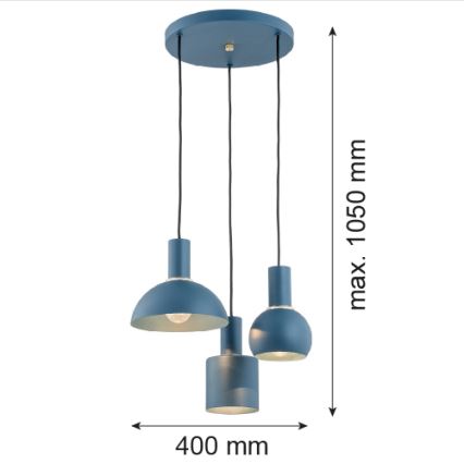 Argon 1471 - Pakabinamas sietynas SINES 3xE27/15W/230V mėlynas