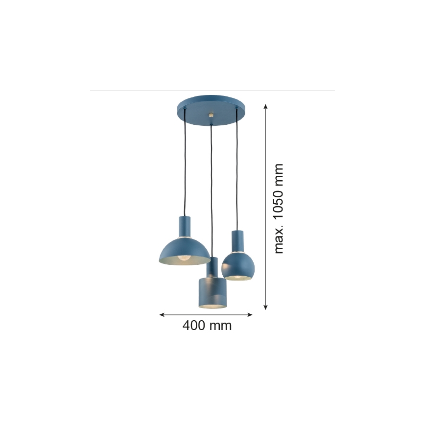 Argon 1471 - Pakabinamas sietynas SINES 3xE27/15W/230V mėlynas