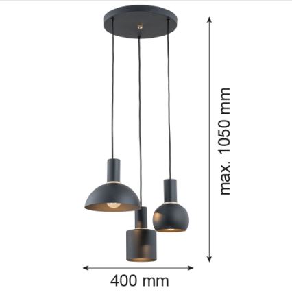 Argon 1472 - Pakabinamas sietynas SINES 3xE27/15W/230V juodas