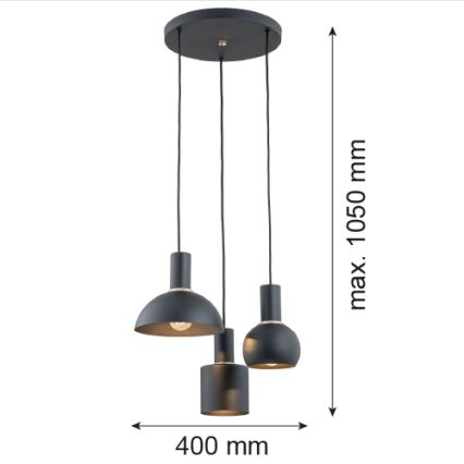 Argon 1472 - Pakabinamas sietynas SINES 3xE27/15W/230V juodas