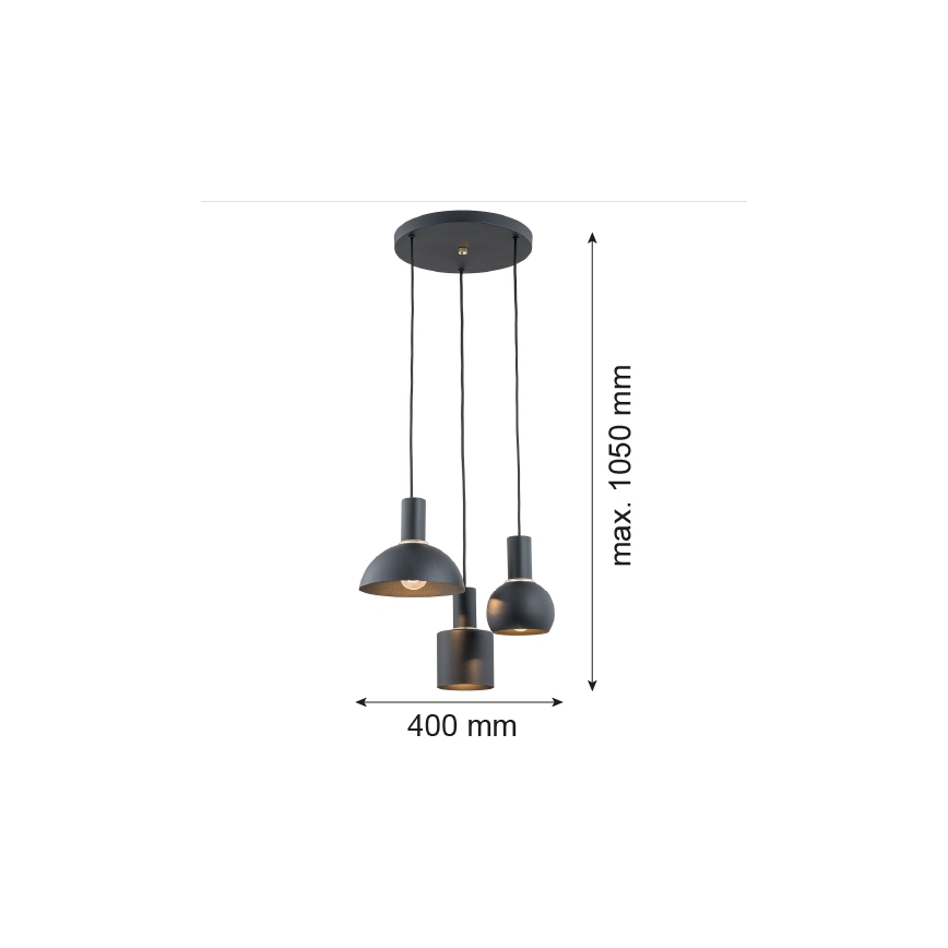 Argon 1472 - Pakabinamas sietynas SINES 3xE27/15W/230V juodas