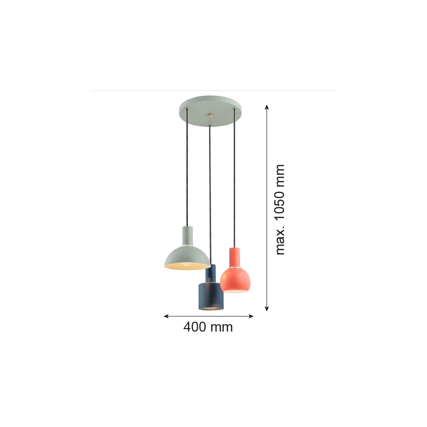 Argon 1479 - Pakabinamas sietynas SINES 3xE27/15W/230V žalias/mėlynas/oranžinė
