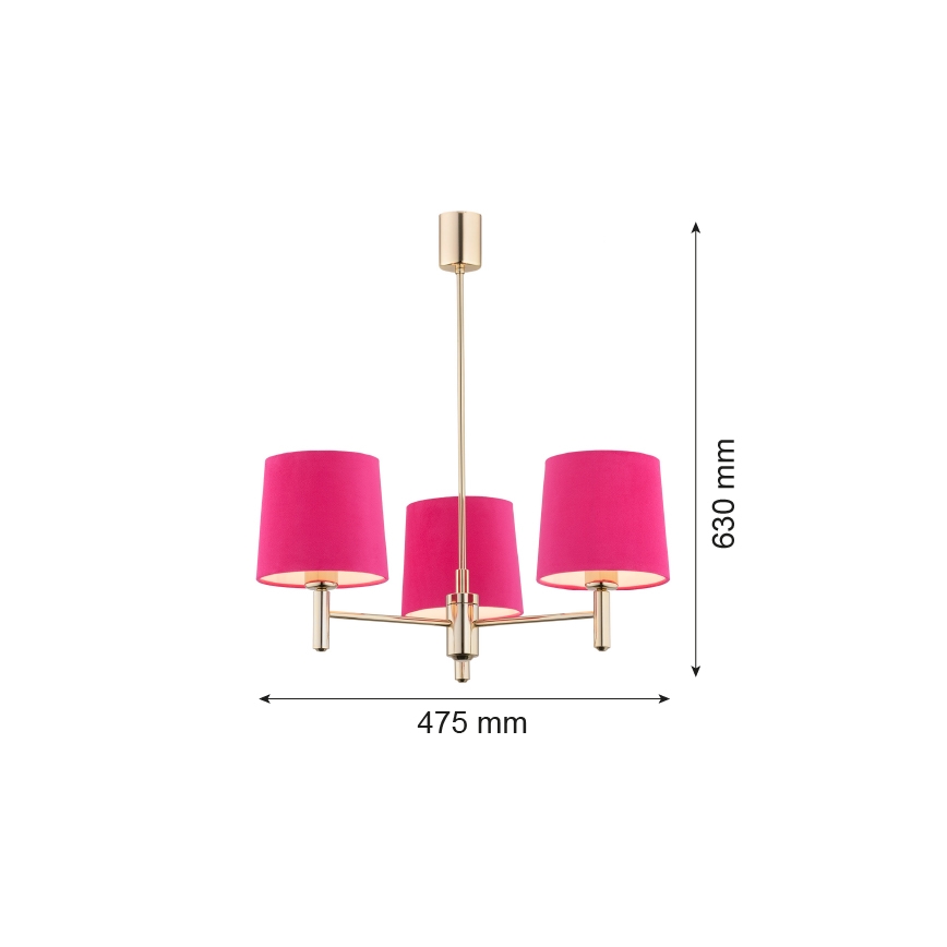 Argon 1498 - Sietynas ant stulpo PONTE 3xE27/15W/230V rožinis/žalvaris
