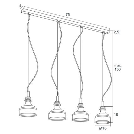 Argon 1650 - LED sietynas, kabinamas ant virvės TULUZA 4xLED/5W/230V