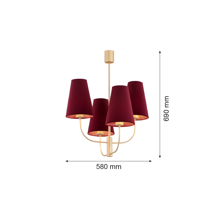 Argon 1827 - Sietynas ant stulpo SAFIANO 4xE27/15W/230V bordo