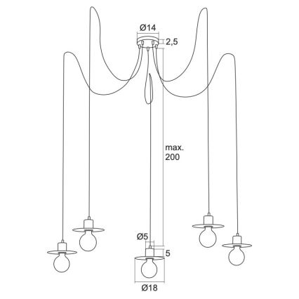 Argon 2078 - Pakabinamas sietynas CORSO 5xE27/15W/230V voras juoda