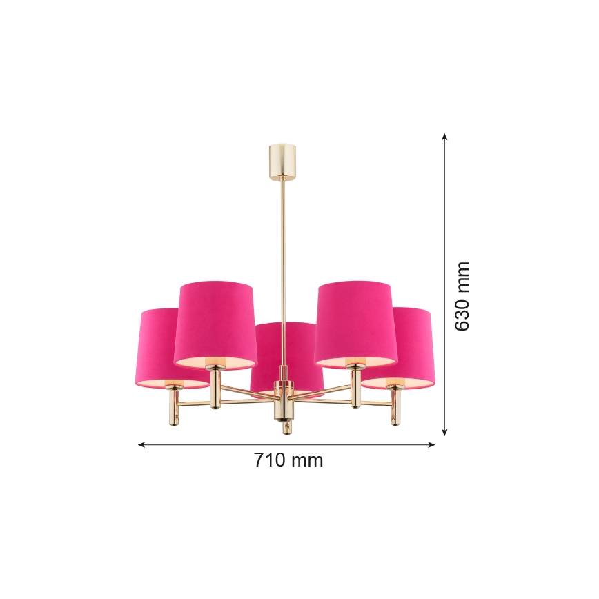 Argon 2089 - Sietynas ant stulpo PONTE 5xE27/15W/230V rožinis/žalvaris
