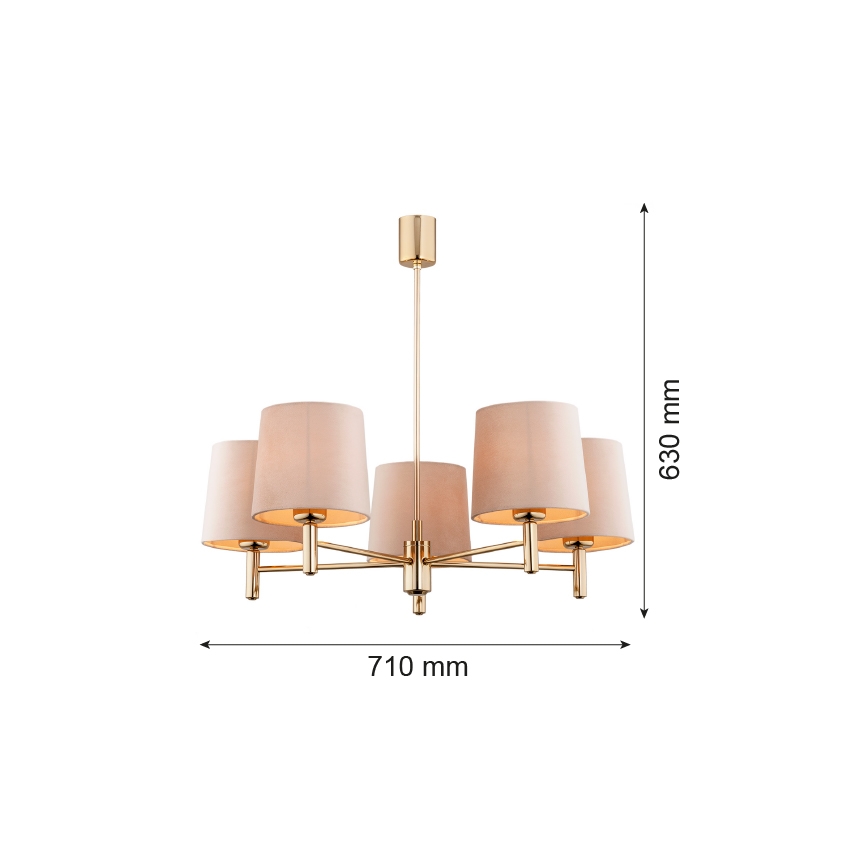 Argon 2105 - Sietynas ant stulpo PONTE 5xE27/15W/230V žalvario/smėlio spalvos